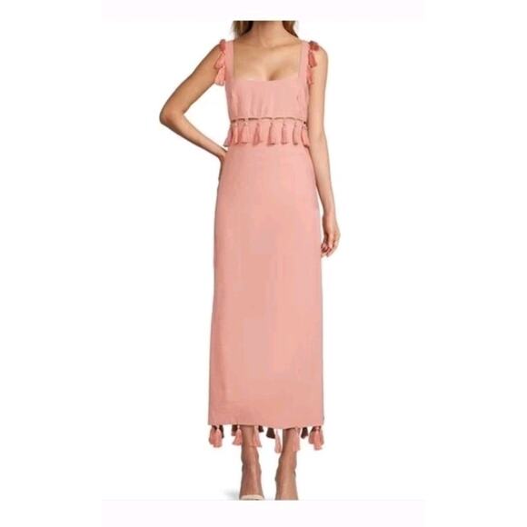 NWT Antonio Melani Nat Note Linen Maxi Dress Cece Tassel Women's 12 Pink NWI - Picture 4 of 16